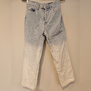 Blank NYC Size 27 The Baxter Rib Cage Straight Leg Button Fly Blue White Jeans